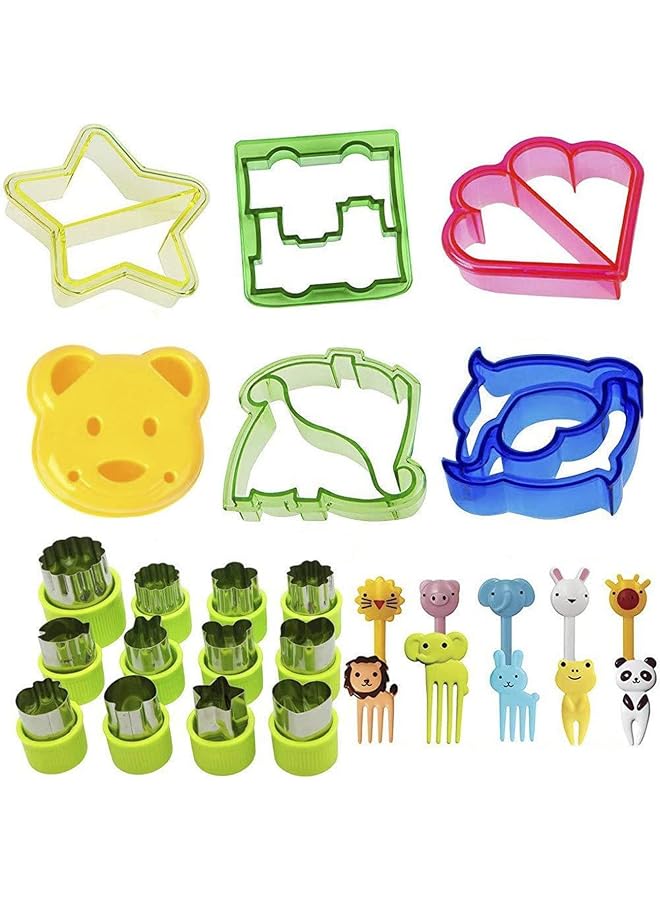S-TOP 28Pcs Sandwich Cutters set for Kids, Mini Vegetable Fruit cookie cutters, Sandwich Bread Cutters with 10 Cartoon Toothpicks - Image 1