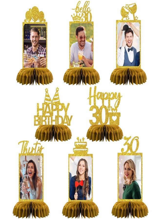 Maicaiffe 30th Birthday Table Honeycomb Centerpieces Decorations - Glitter 8 Pcs 30th Birthday Party Photo Table Centerpieces - 30 Years Old Birthday Party Decoration Supplies with Photo Frame - Image 1