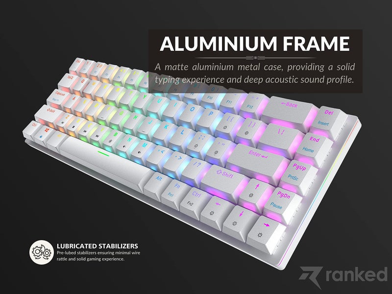 Ranked G65 Guardian 65% | Full Aluminum Frame | Ultra Slim Hot Swappable Mechanical Gaming Keyboard | 68 Keys Multi Color RGB LED Backlit for PC/Mac Gamer (White, Gateron Low Profile Red) - Image 5