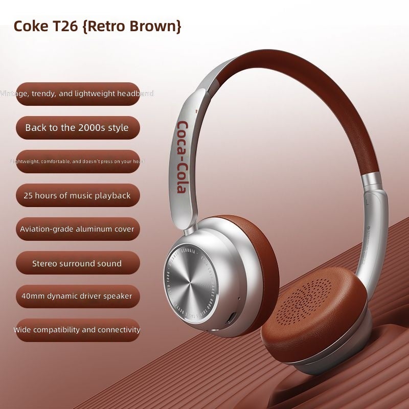 Coca-Cola T26Cola Retro Wireless Bluetooth Headset - Stylish Gift for Students - Image 1