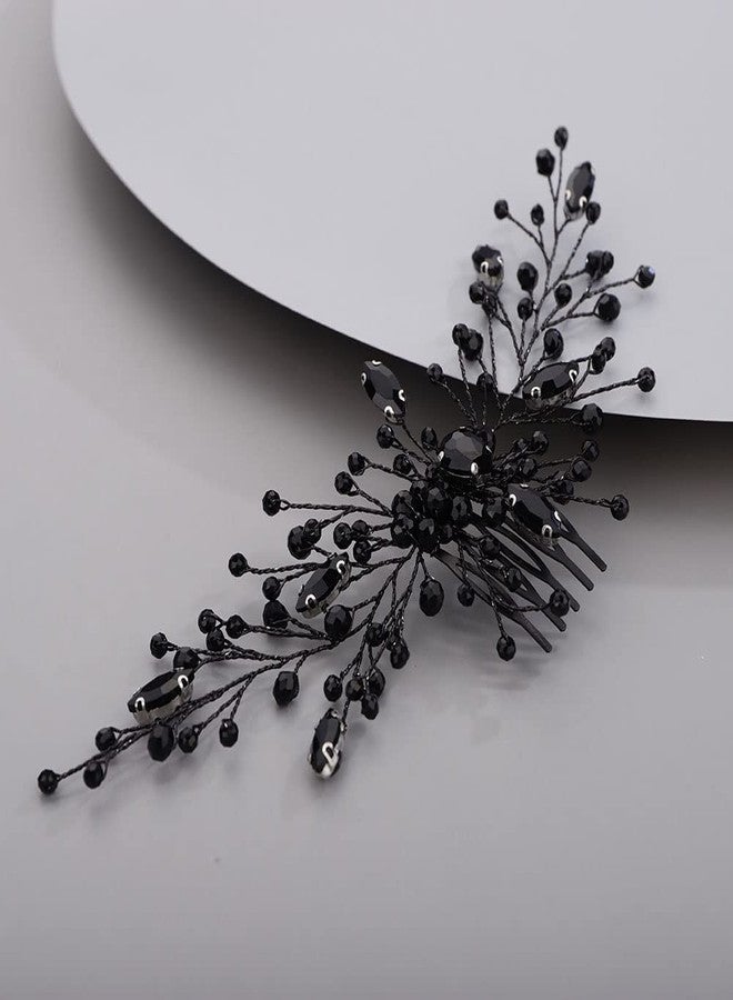 Chargances Bridal Black Crystal Hair Comb Gothic Black Wedding Hair Vine Side Comb Rhinestone Hair Accessory Wedding Headpiece Prom Party Festival for Women and Girls (Style 1) - Image 2