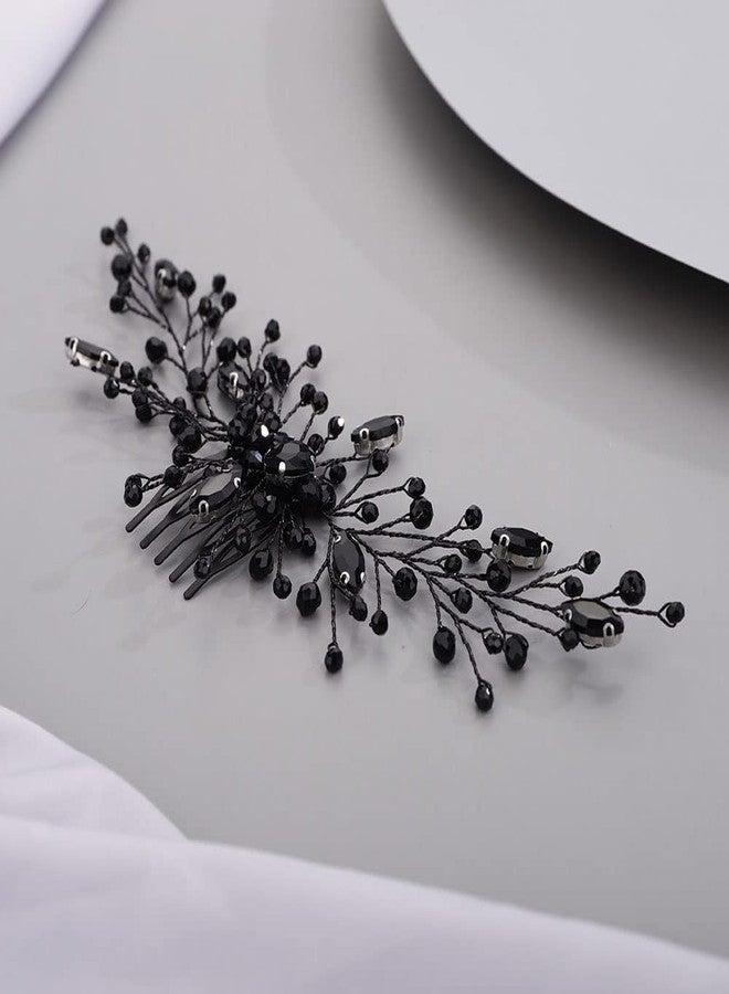 Chargances Bridal Black Crystal Hair Comb Gothic Black Wedding Hair Vine Side Comb Rhinestone Hair Accessory Wedding Headpiece Prom Party Festival for Women and Girls (Style 1) - Image 4
