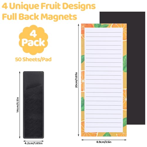 Thboxes 4 Pack Magnetic Note Pad for Fridge with Pen Holder, Totally 200 Sheets Grocery List Magnet Pad for Refrigerator Magnetic Shopping List Pad（Fruit Design） - Image 2