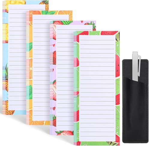 Thboxes 4 Pack Magnetic Note Pad for Fridge with Pen Holder, Totally 200 Sheets Grocery List Magnet Pad for Refrigerator Magnetic Shopping List Pad（Fruit Design） - Image 1