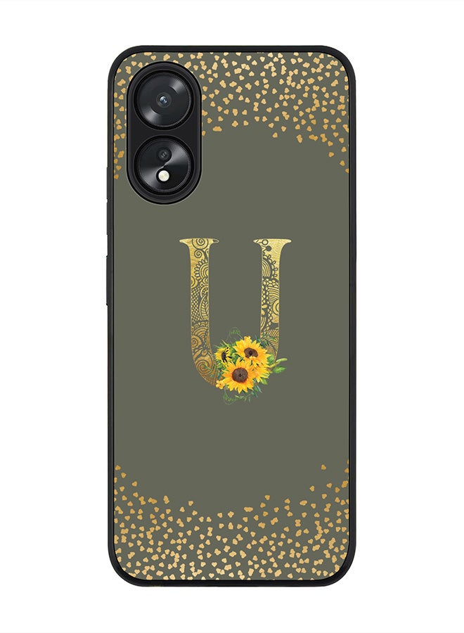 Stylizedd Case for Oppo A18 / Oppo A38, Slim fit Flexible Cover Custom Monogram Initial Letter Floral Mandala Pattern Alphabet - U (Olive Green) - Image 1