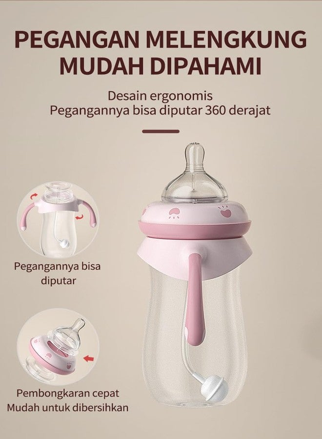 Oberni Baby Bottles, Weighted Straw Toddler Milk Bottles with Non-Slip Handle, Size + Variable Fast Flow, 12+ Months, BPA-Free, Pink/2Pack/9oz - Image 5