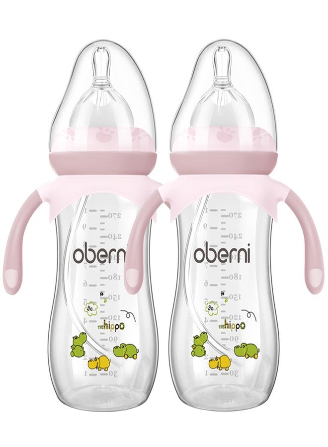Oberni Baby Bottles, Weighted Straw Toddler Milk Bottles with Non-Slip Handle, Size + Variable Fast Flow, 12+ Months, BPA-Free, Pink/2Pack/9oz - Image 1