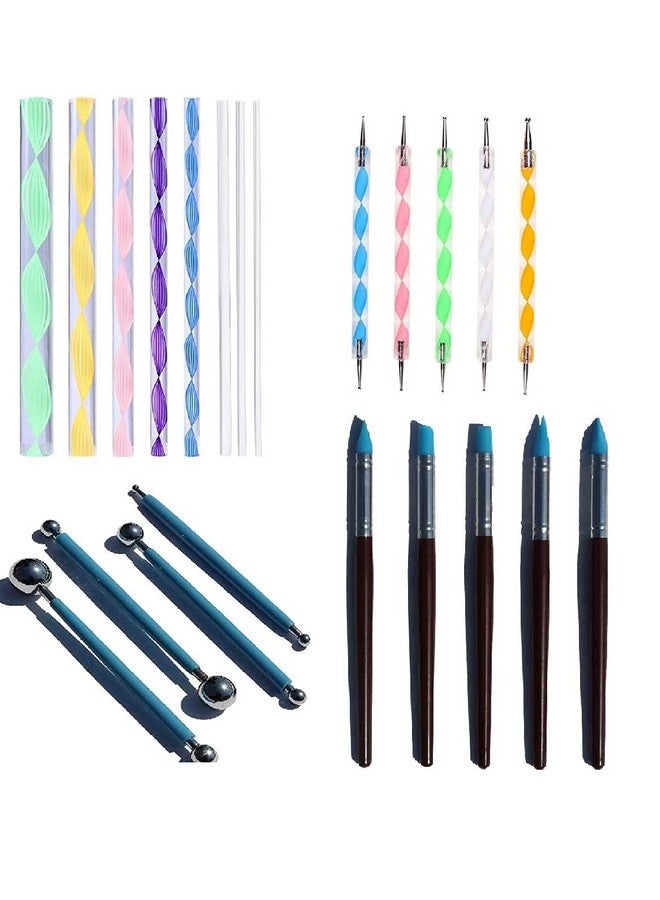 CraftDev Dotting Tool Set with Plastic Handle Emboss Tool, Mandala Tool, Foam Brush, and Piece Ball for Nail Art (22 Pc) - Image 1