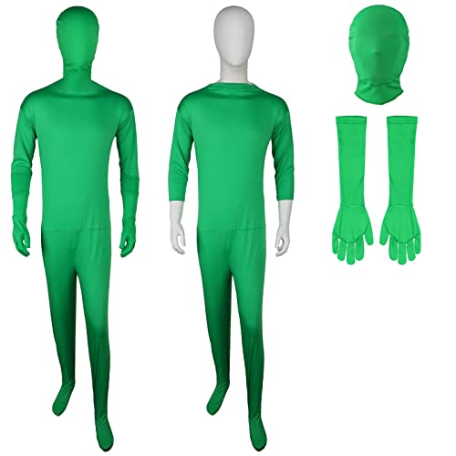Jiuguva 2 Pack Green Screen Chromakey Bodysuit Gloves Hood, Unisex Disappearing Photography Bodysuit for Adult Men Invisible Effect (6 Feet/ 180 cm) - Image 1