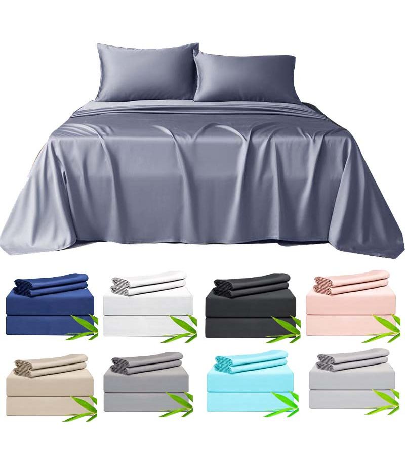 Queen Bamboo Fiber Bedding Set 4 Pieces Flat Sheet Fitted Sheet 2 Pillowcases Pink Deep Pocket Soft All Season - Image 1