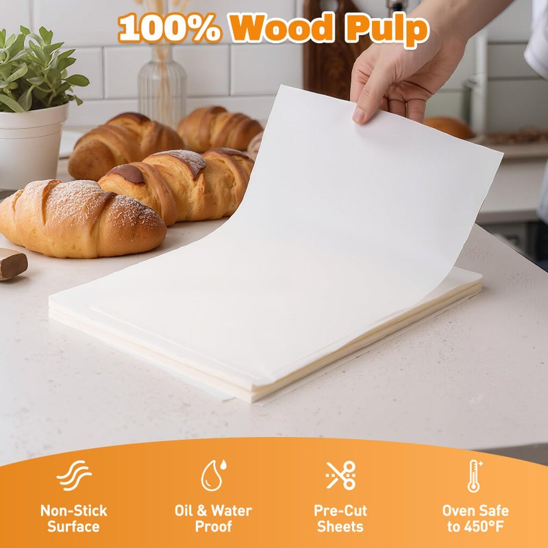 JOYUMY 200 Pcs Parchment Paper Sheets for Baking – 9x13inch Baking Paper, White, Pre-Cut, Non-Stick, Unbleached, Heat-Resistant for Baking Grilling Air Fryer Steaming Bread Cup Cake Cookie and More - Image 4