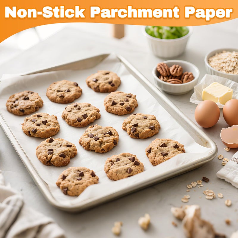 JOYUMY 200 Pcs Parchment Paper Sheets for Baking – 9x13inch Baking Paper, White, Pre-Cut, Non-Stick, Unbleached, Heat-Resistant for Baking Grilling Air Fryer Steaming Bread Cup Cake Cookie and More - Image 2