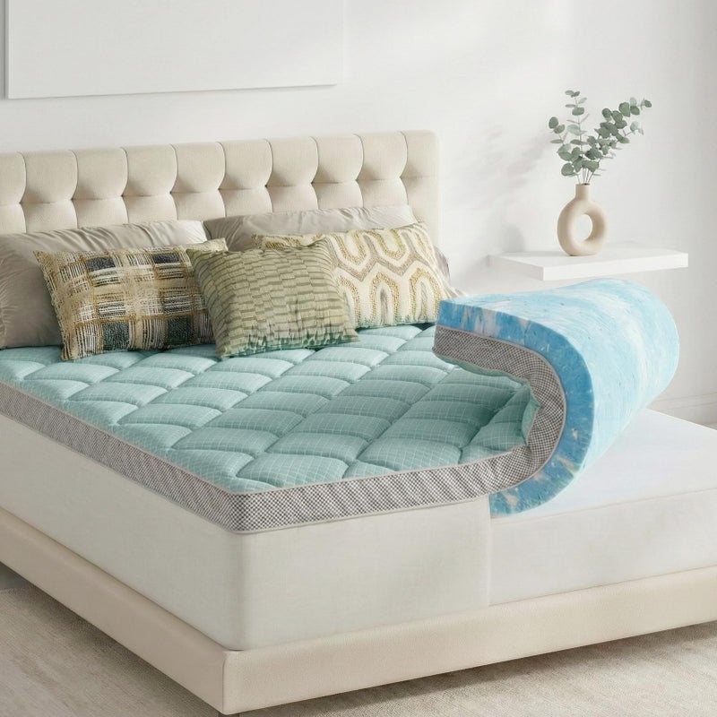 Novilla 4 Inch Dual Layer Memory Foam Mattress Topper, 2 Inch Gel Memory Foam and 2 Inch Cooling Down-Alternative Mattress Pad Cover for Back Pain, Breathable & Certi-Safe, Queen - Image 1