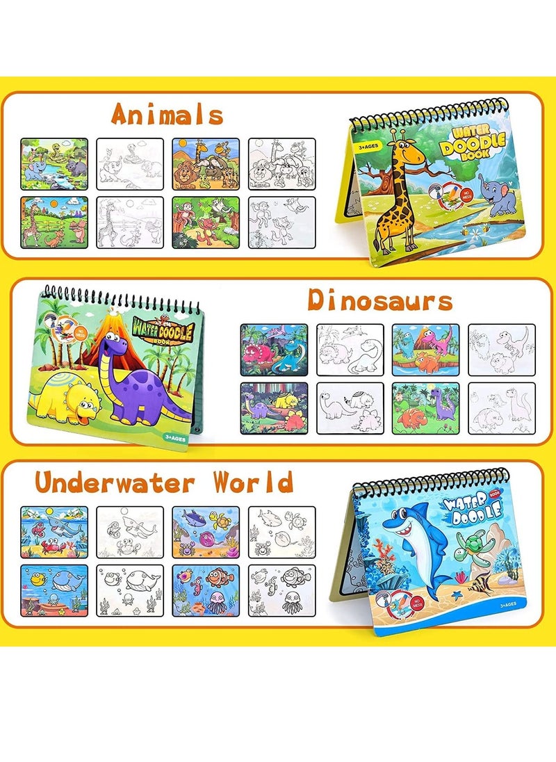 SYOSI - Magic Water Colouring Book Magic Painting Books with Water Reusable Water Drawing Book with Magic Pen Early Education Doodle Painting Toys for Kids Boys Girls Ages 3 Years Plus 3pcs - Image 1
