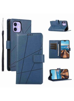 Case Cover For iPhone 12 mini PU Genuine Leather Texture Embossed Line Phone Case Blue