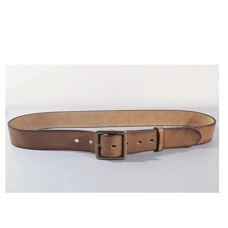 Mens Brown Leather Belt With Copper Buckle 110cm Casual Jeans Pants Simple Soft - Image 3