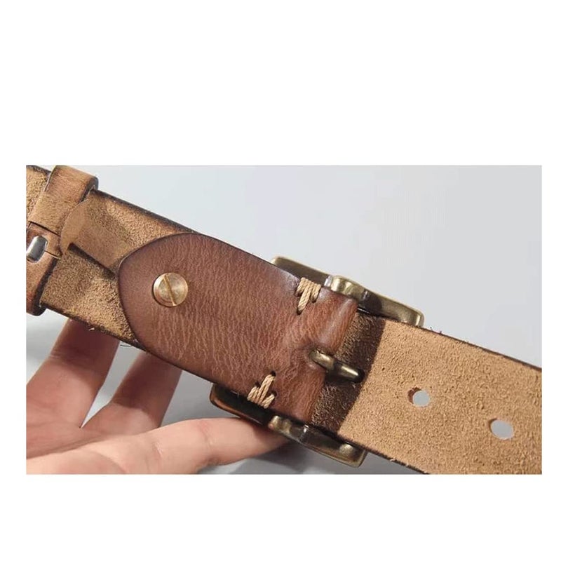 Mens Brown Leather Belt With Copper Buckle 110cm Casual Jeans Pants Simple Soft - Image 5