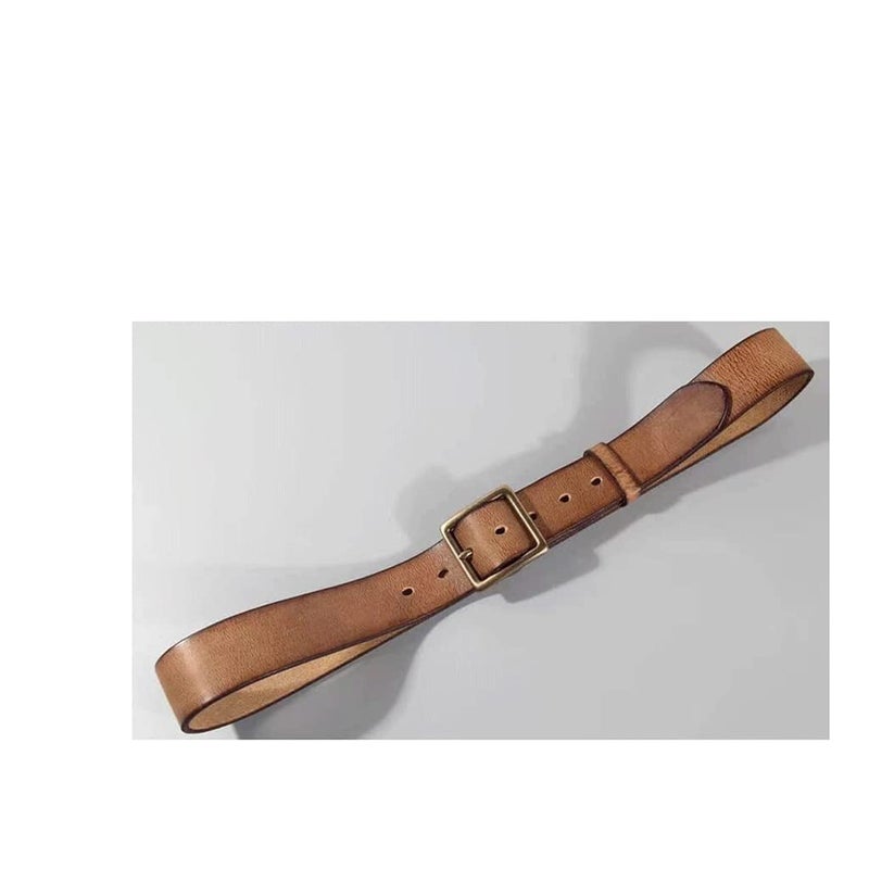 Mens Brown Leather Belt With Copper Buckle 110cm Casual Jeans Pants Simple Soft - Image 4