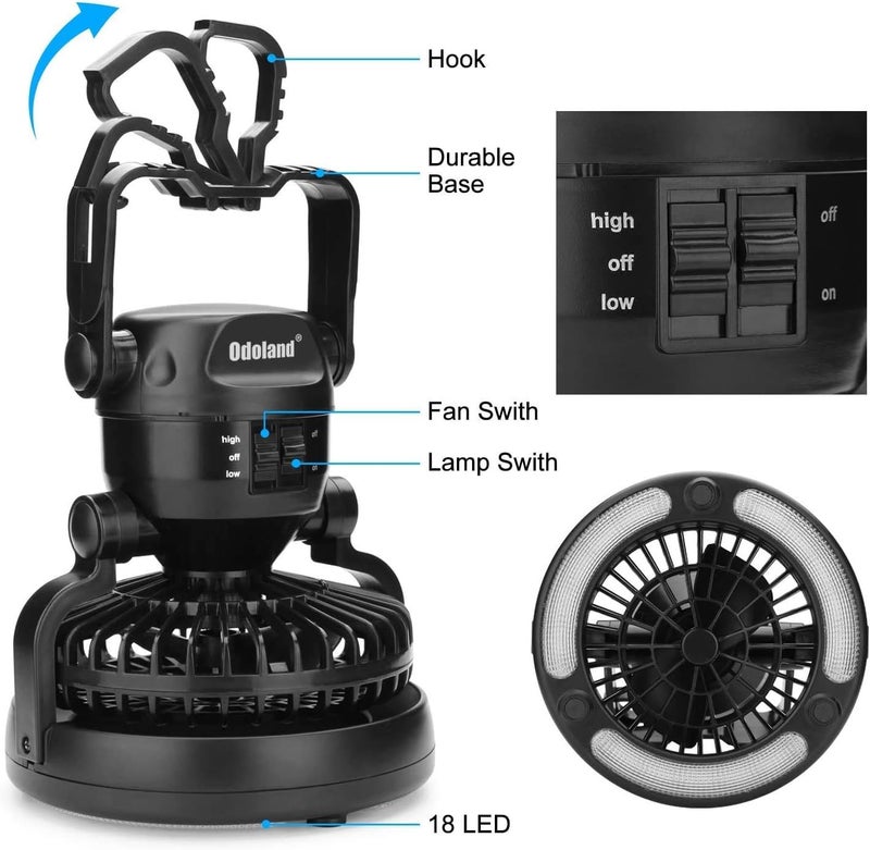 Odoland Portable LED Camping Lantern with Ceiling Fan - Hurricane Emergency - Image 4