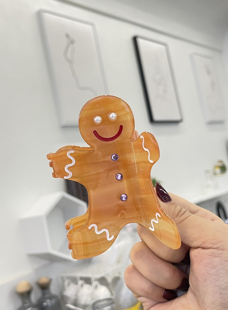 Christmas Hair Claw, Cute Acetate Gingerbread Man Cartoon Hair Claw Jaw Clip for Grils and Women (Gingerbread Man + coffee cup) - Image 3