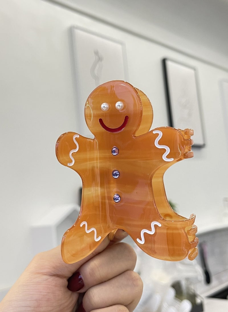 Christmas Hair Claw, Cute Acetate Gingerbread Man Cartoon Hair Claw Jaw Clip for Grils and Women (Gingerbread Man + coffee cup) - Image 4