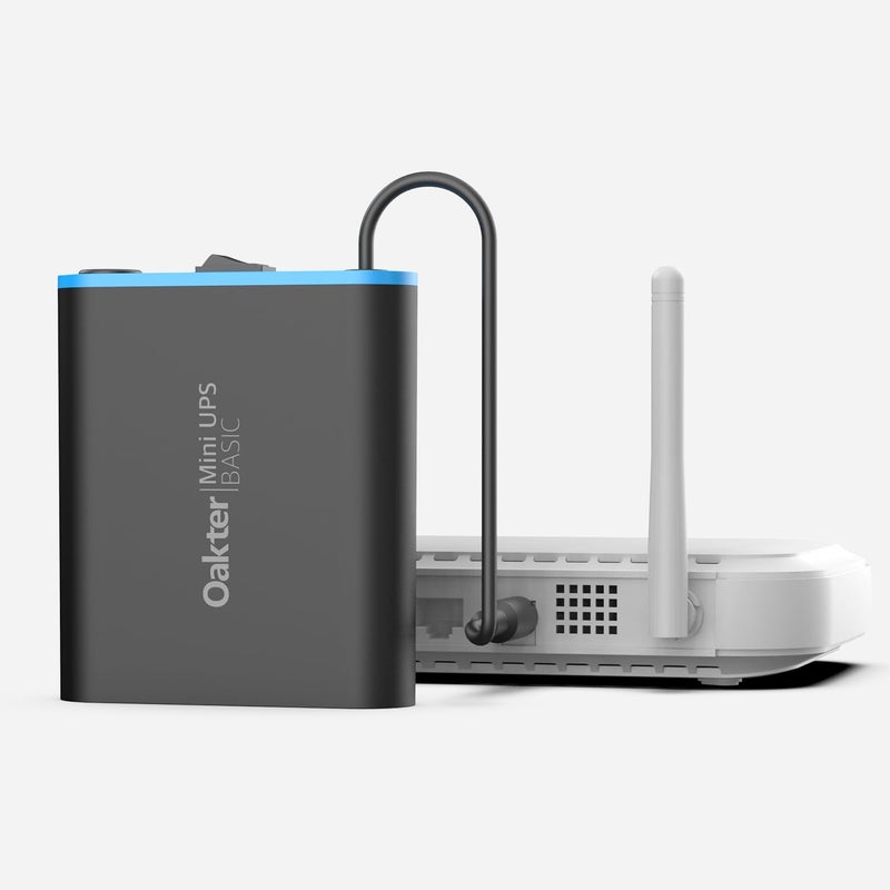 Oakter UPS مصغر أساسي لجهاز التوجيه WiFi مودم النطاق العريض | يدعم أجهزة التوجيه 12V-2A. احتياطي يصل إلى 3 ساعات | احتياطي طاقة جهاز التوجيه WiFi أثناء انقطاع التيار الكهربائي | حماية من زيادة التيار وتفريغ عميق. - Image 1