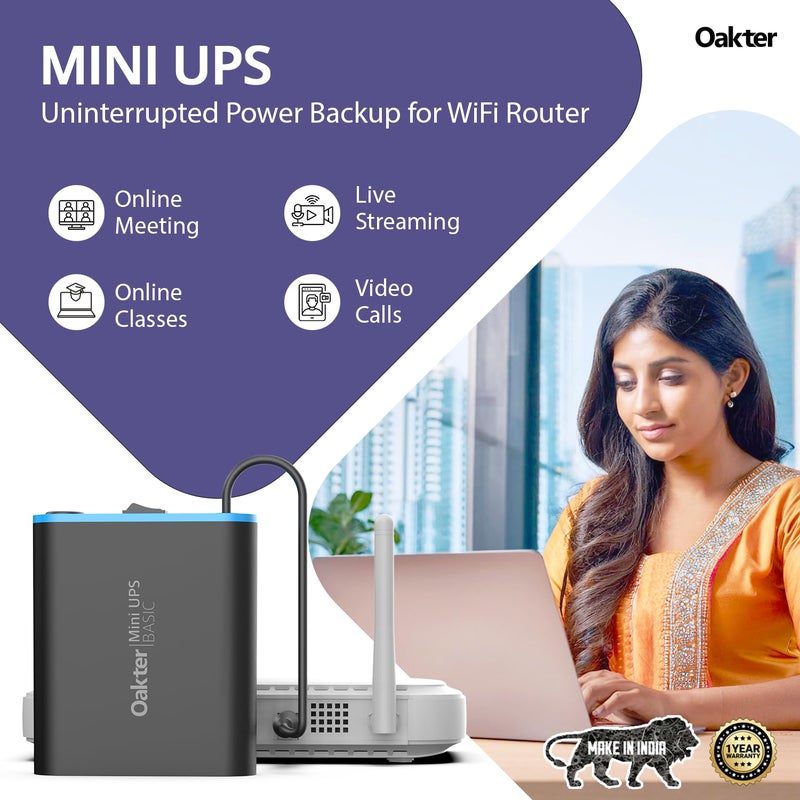 Oakter UPS مصغر أساسي لجهاز التوجيه WiFi مودم النطاق العريض | يدعم أجهزة التوجيه 12V-2A. احتياطي يصل إلى 3 ساعات | احتياطي طاقة جهاز التوجيه WiFi أثناء انقطاع التيار الكهربائي | حماية من زيادة التيار وتفريغ عميق. - Image 4