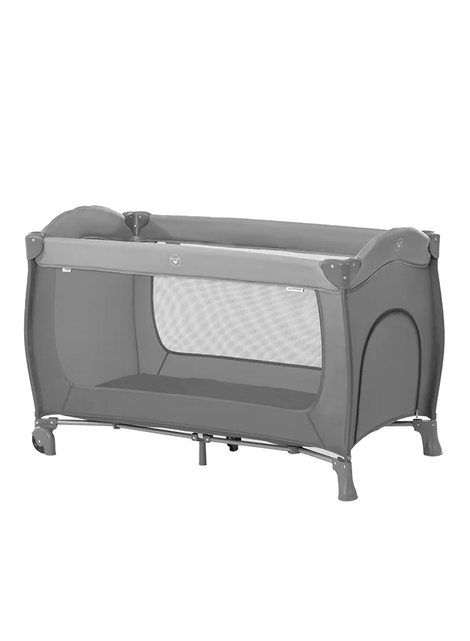 hauck Sleep N Play Go Plus 4 - Part Travel Cot From Birth To 15 Kg, With Side Exit, Wheels, Foldable, Carry Bag - Grey