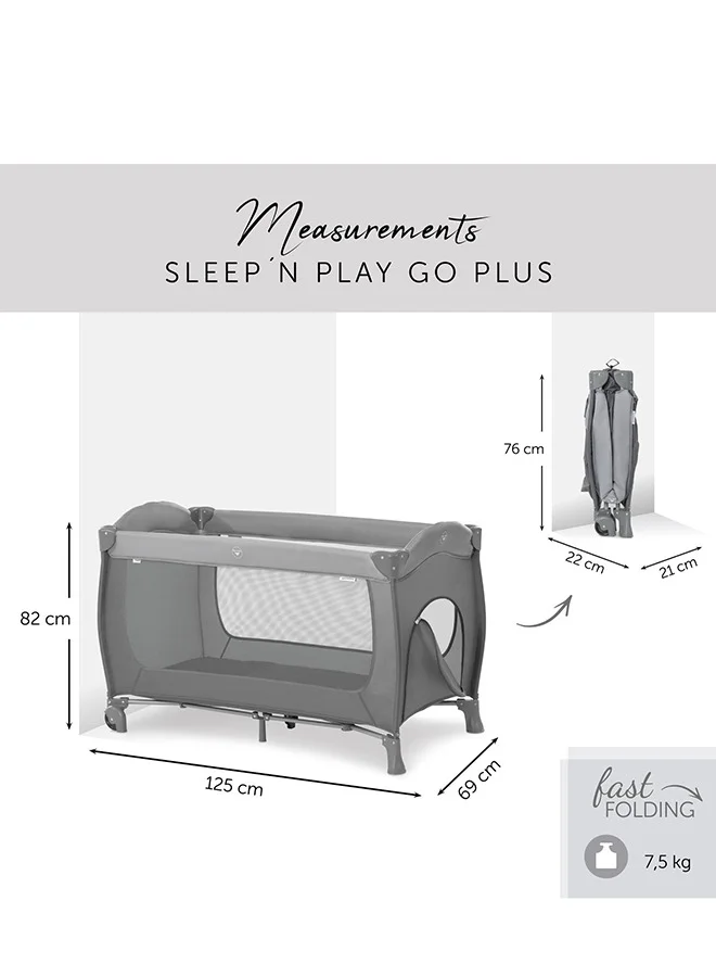 hauck Sleep N Play Go Plus 4 - Part Travel Cot From Birth To 15 Kg, With Side Exit, Wheels, Foldable, Carry Bag - Grey