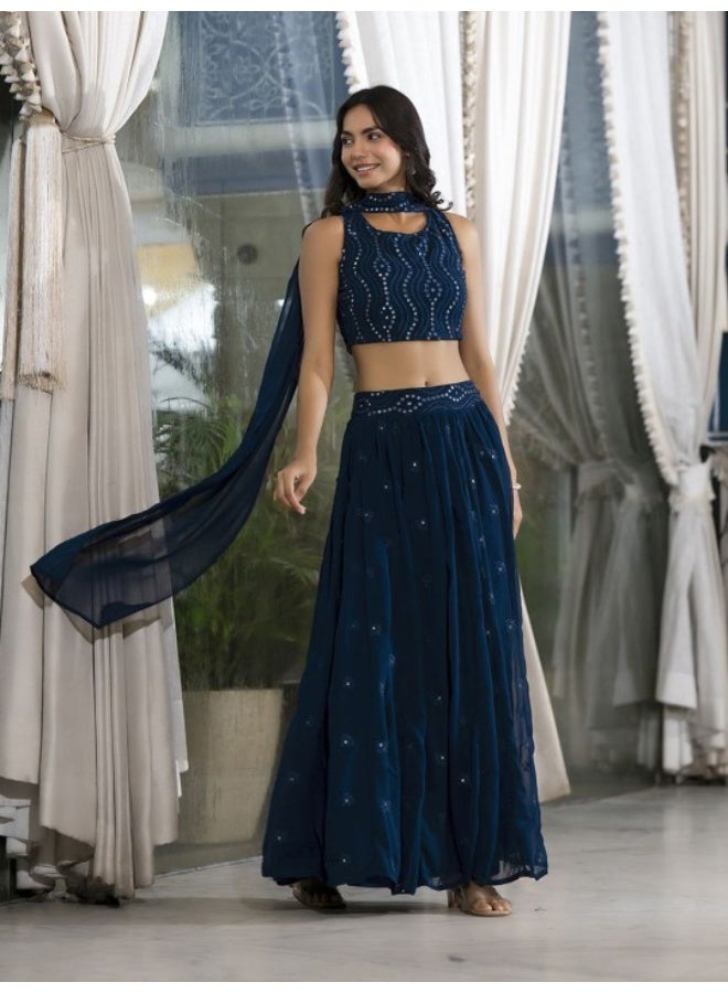 AKS Blue Georgette Lehenga holi with Mirror Work  - Image 3