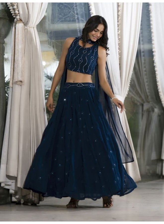 AKS Blue Georgette Lehenga holi with Mirror Work  - Image 1
