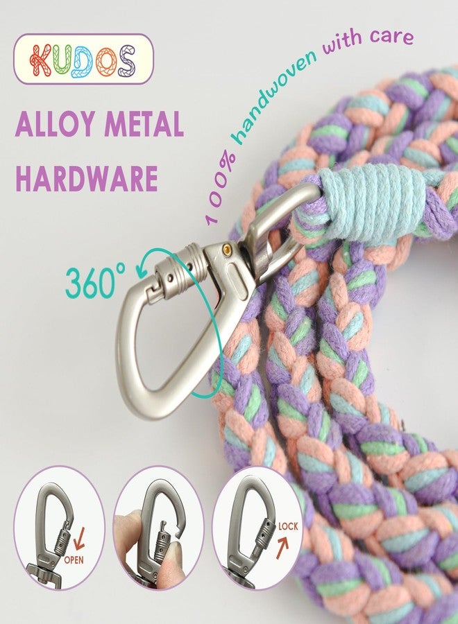 كودوس طوق كلاب قطني مضفر من كودوس - مزود بإبزيم قفل ومقبض مريح، حبل منسوج يدويًا بألوان وردي وأخضر وبنفسجي، طوله 5.2 قدم مع تفاصيل زهرية، مناسب للكلاب الصغيرة والكبيرة، تصميم ربيعي - Image 5