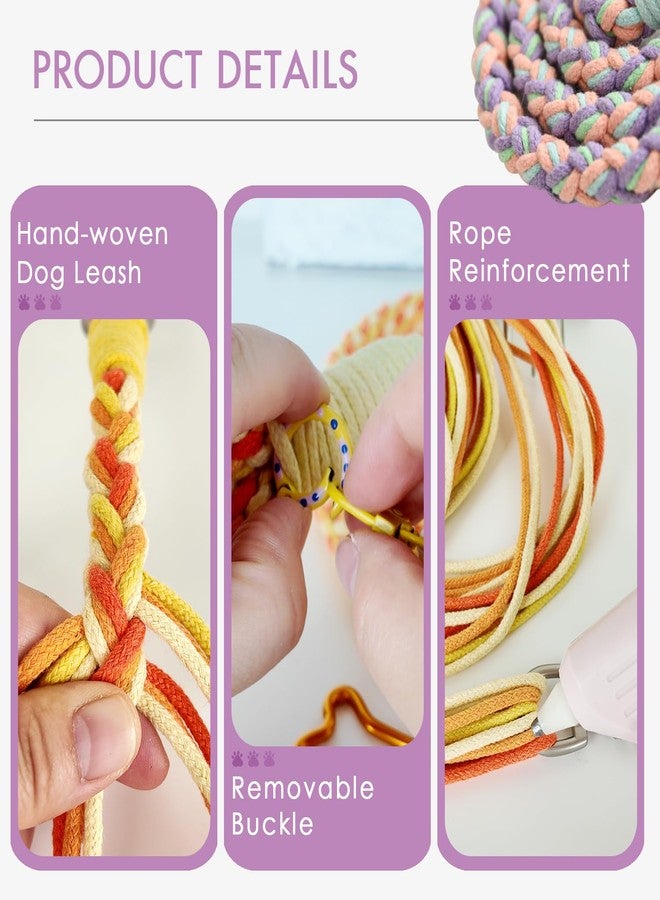 كودوس طوق كلاب قطني مضفر من كودوس - مزود بإبزيم قفل ومقبض مريح، حبل منسوج يدويًا بألوان وردي وأخضر وبنفسجي، طوله 5.2 قدم مع تفاصيل زهرية، مناسب للكلاب الصغيرة والكبيرة، تصميم ربيعي - Image 4