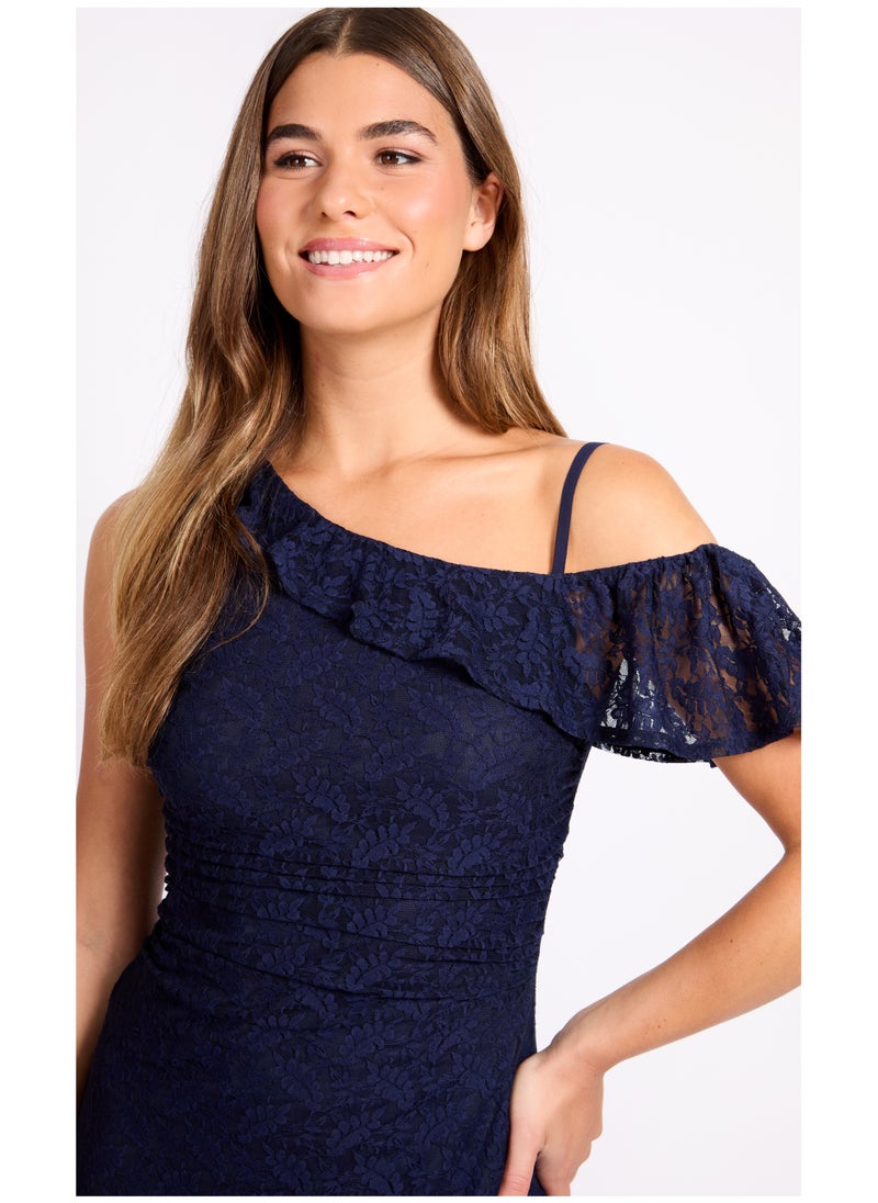 Little Mistress Lace Detailed One Shoulder Maxi Dress  - Image 3
