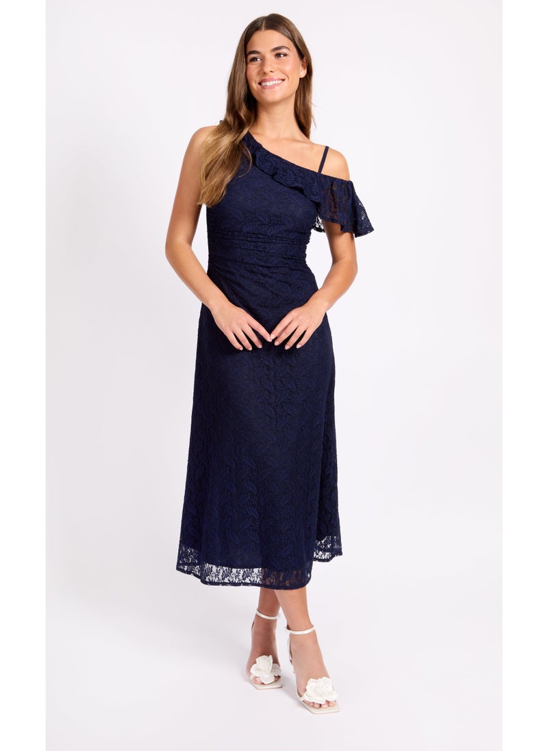 Little Mistress Lace Detailed One Shoulder Maxi Dress  - Image 1