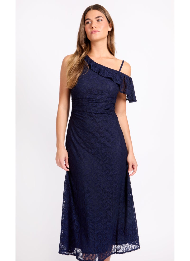 Little Mistress Lace Detailed One Shoulder Maxi Dress  - Image 4