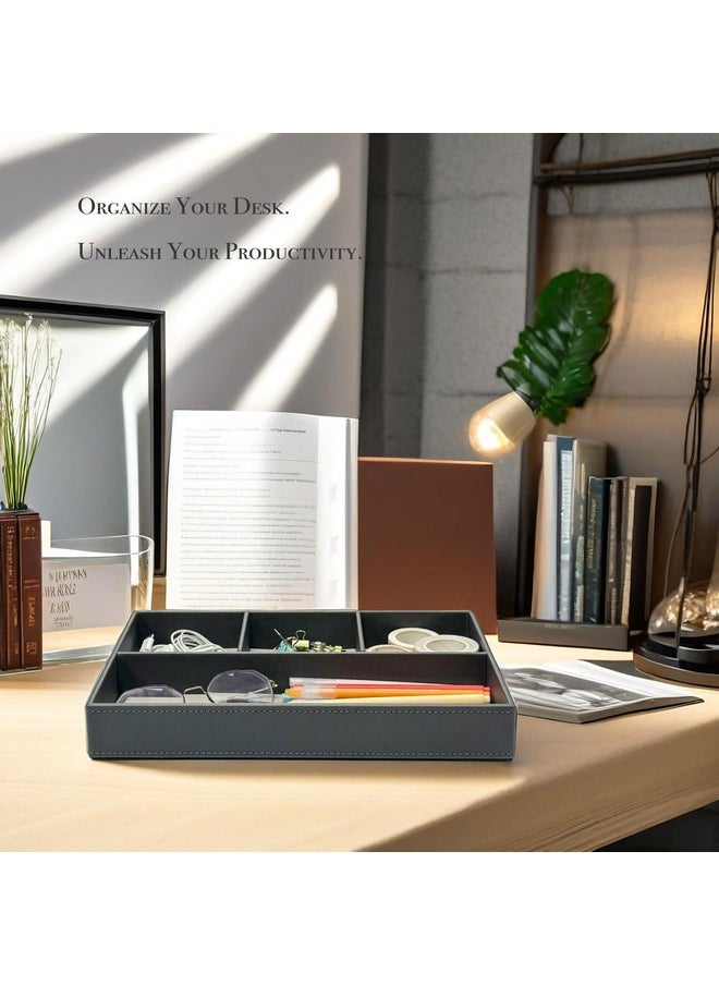 UnionBasic Flat 4-Slot Leather Desk Drawer Tray Stationery Sundries Gadget Organizer Storage Box Pen Pencil Holder Case Container, Elegant Grey  - Image 3