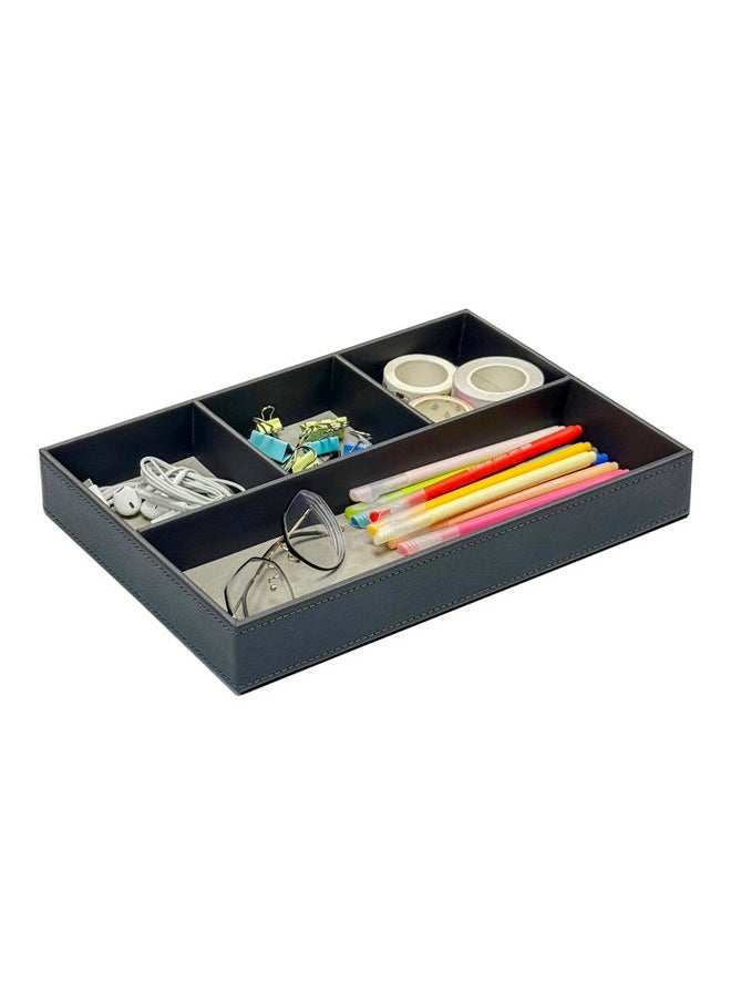 UnionBasic Flat 4-Slot Leather Desk Drawer Tray Stationery Sundries Gadget Organizer Storage Box Pen Pencil Holder Case Container, Elegant Grey  - Image 1