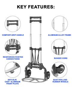 Toshionics Folding Hand Truck Trolley Heavy Duty Dolly Cart with Telescoping Handle Elastic Ropes Wheels Ideal For Shopping Home Office Shopping and Luggage Transport Durable Aluminum Capacity  - Image 3