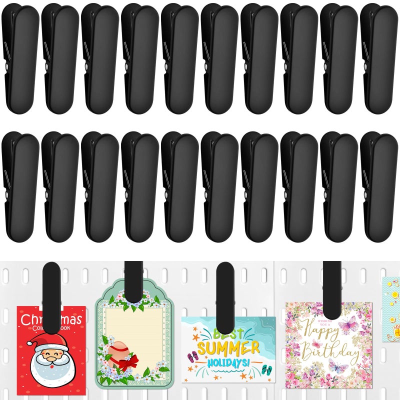 Elesunory Black Pegboard Clips 20 Pcs Metal Pegboard Accessories Clips Pegboard Clips for Hanging Photos Pegboard Attachment Clips for Kitchen Bathroom Living Room Office