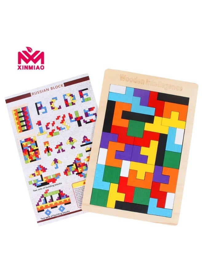 Clicko Wooden Intelligence Russian Block Puzzle - 40 Piece Colorful Geometric Tangram Brain Teaser, Educational Montessori STEM Toy for Kids and Adults, Creative Shape Building Set - Image 3