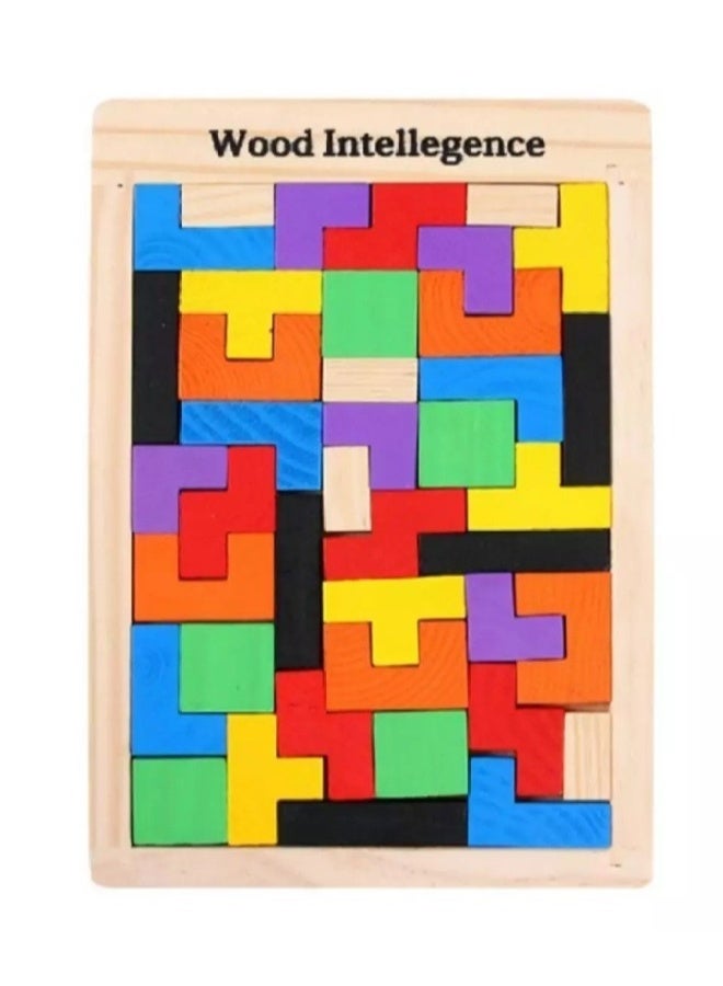 Clicko Wooden Intelligence Russian Block Puzzle - 40 Piece Colorful Geometric Tangram Brain Teaser, Educational Montessori STEM Toy for Kids and Adults, Creative Shape Building Set - Image 1