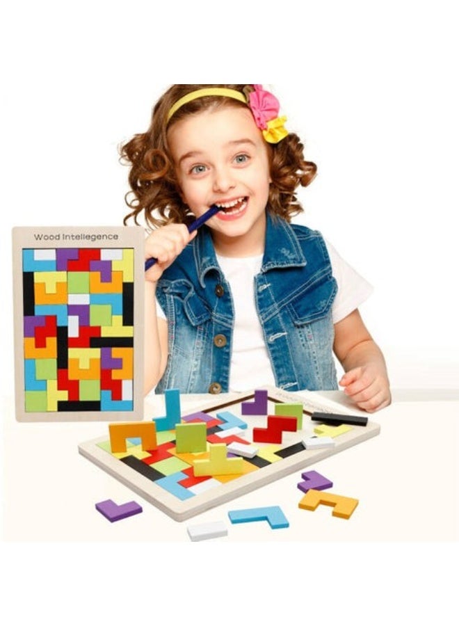 Clicko Wooden Intelligence Russian Block Puzzle - 40 Piece Colorful Geometric Tangram Brain Teaser, Educational Montessori STEM Toy for Kids and Adults, Creative Shape Building Set - Image 5