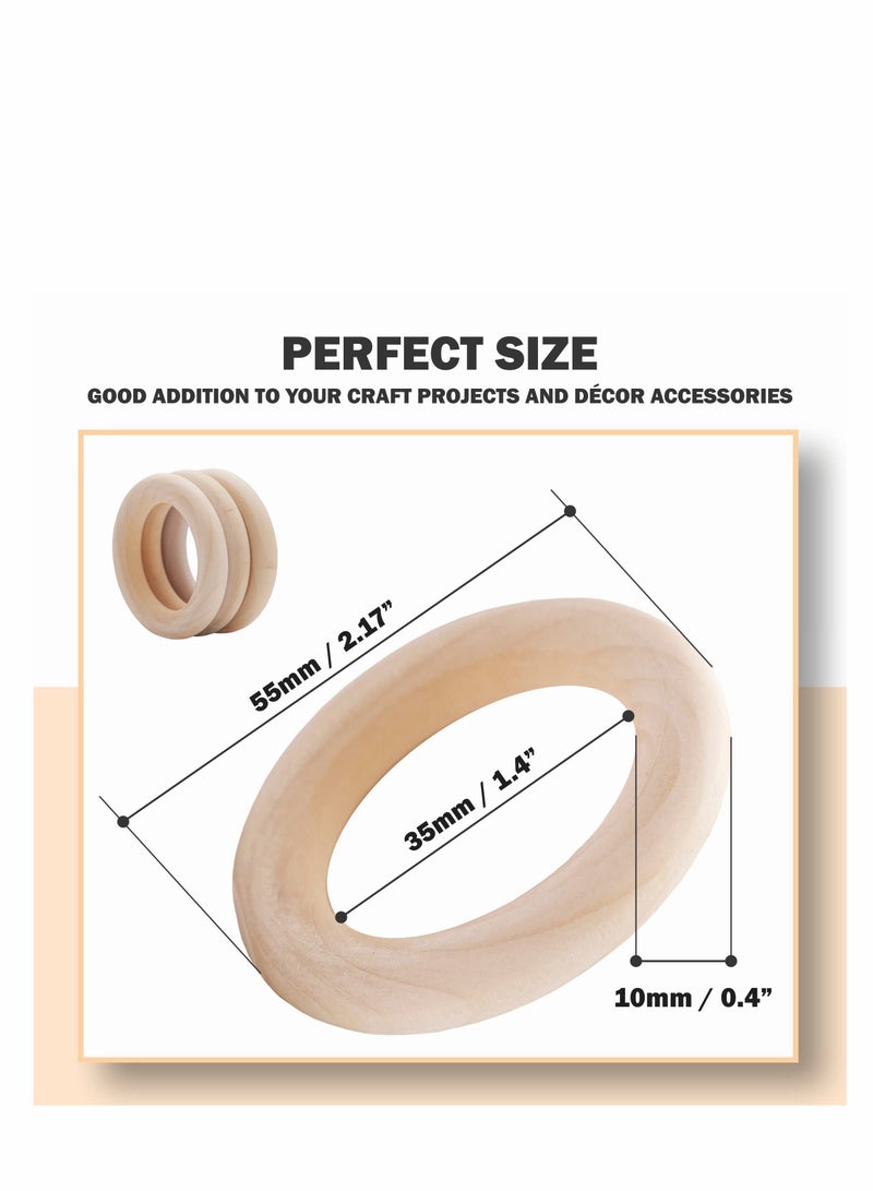 SOLARAE Wooden Rings for Crafts, 20 Pcs, 55mm Smooth Unfinished Macrame Rings Durable & Lightweight Wood Rings for Jewelry, DIY Making, Crafts & Home Decor - Image 2