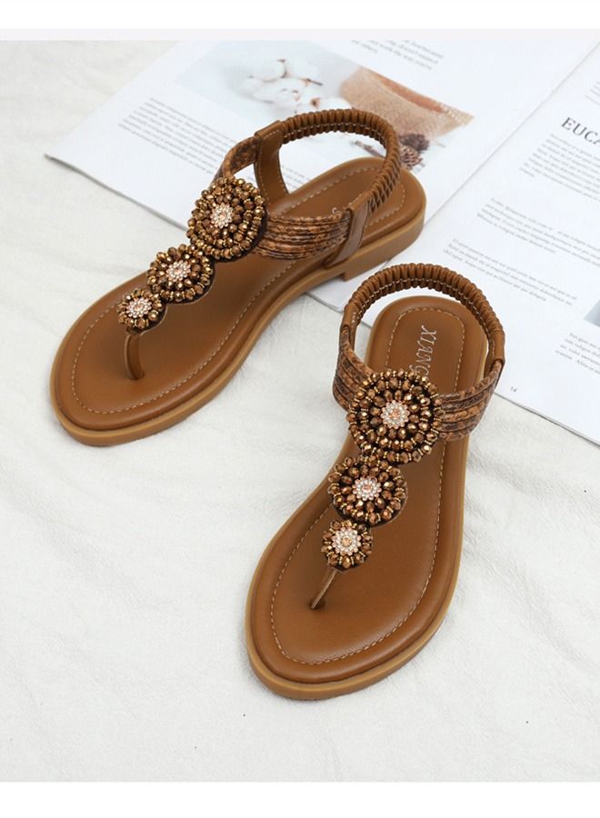 Loquat Casual And Versatile Flat Sandals 1.5CM Brown  - Image 3