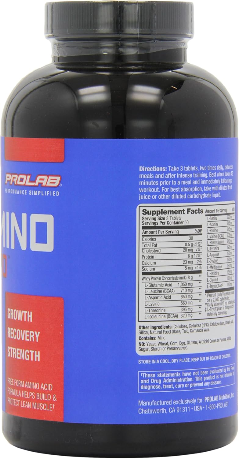 Prolab Amino 2000 Essential Amino Acids Supplement HighPotency BCAA Blend for Muscle Support  Recovery 150 Tablets - Image 2