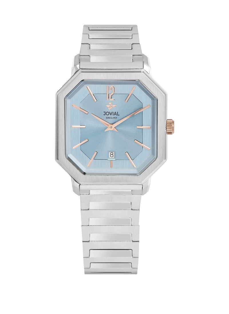 Jovial JOVIAL 18528LSMQ04E Women's Fashion Watch Stainless Steel Band Watch,28mm, Blue Dial  - Image 1