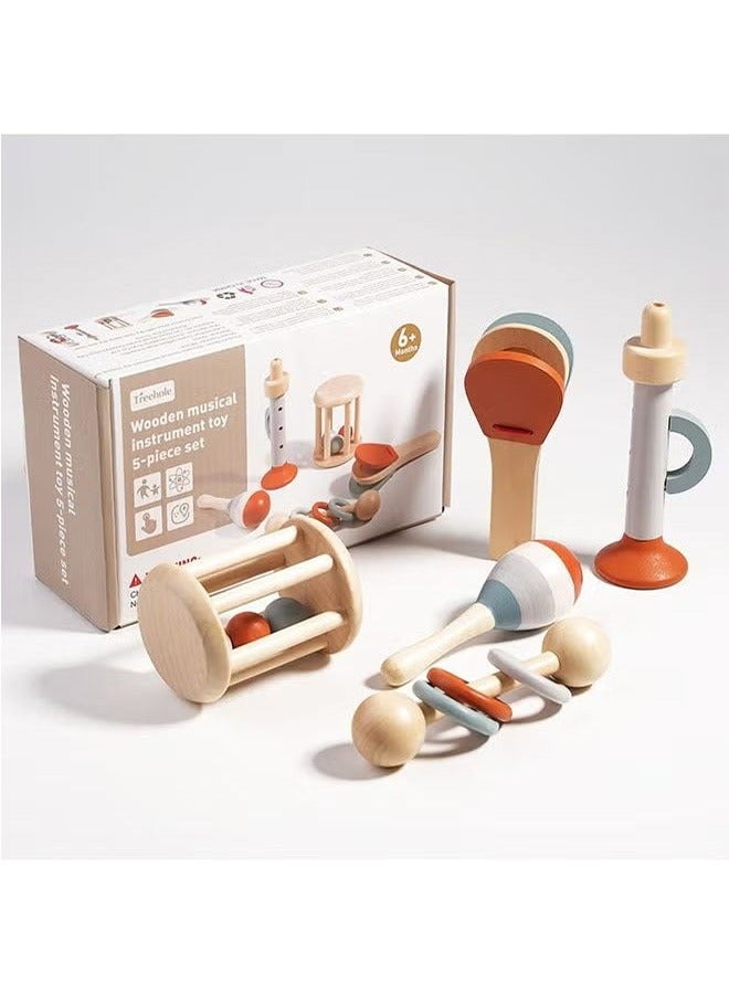 بلومنغ تايم ألعاب آلات موسيقية للأطفال-آلات قرع خشبية للأطفال بعمر 1-3 سنوات ، ألعاب قرع للأطفال بعمر 1 سنة ، مجموعة آلات موسيقية خشبية للأطفال ، مجموعة حشرجة من خمس قطع - Image 2