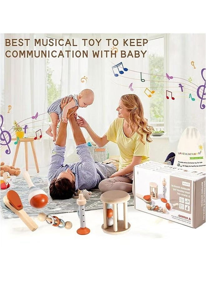 بلومنغ تايم ألعاب آلات موسيقية للأطفال-آلات قرع خشبية للأطفال بعمر 1-3 سنوات ، ألعاب قرع للأطفال بعمر 1 سنة ، مجموعة آلات موسيقية خشبية للأطفال ، مجموعة حشرجة من خمس قطع - Image 3