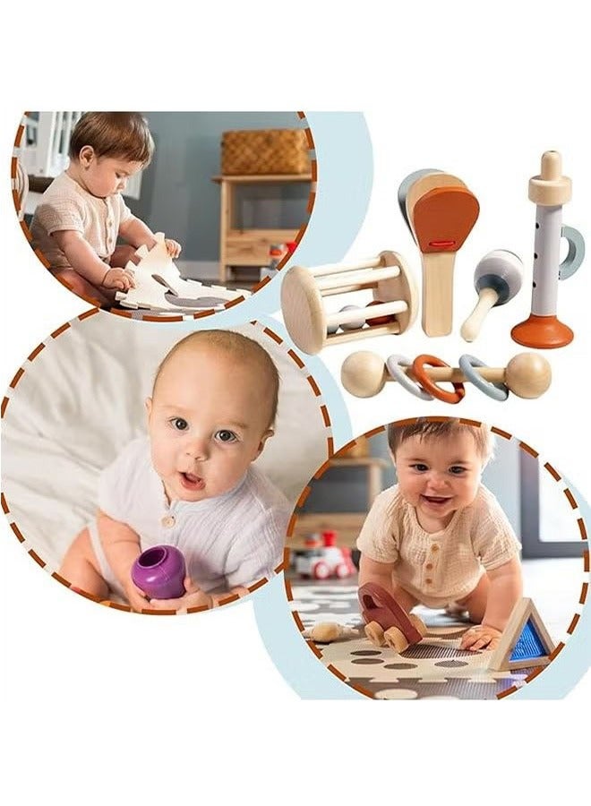 بلومنغ تايم ألعاب آلات موسيقية للأطفال-آلات قرع خشبية للأطفال بعمر 1-3 سنوات ، ألعاب قرع للأطفال بعمر 1 سنة ، مجموعة آلات موسيقية خشبية للأطفال ، مجموعة حشرجة من خمس قطع - Image 4